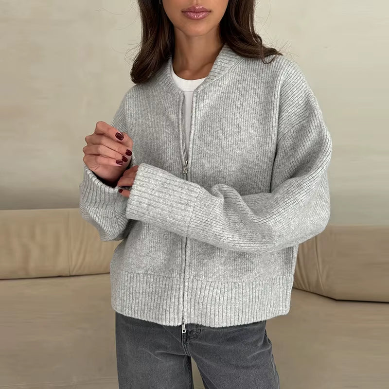Casual Solid Knitted Sweater Women Street Single Breasted O-Neck Full Sleeve Loose Open Stitch Female 2025 Autumn Lady Knitwear
