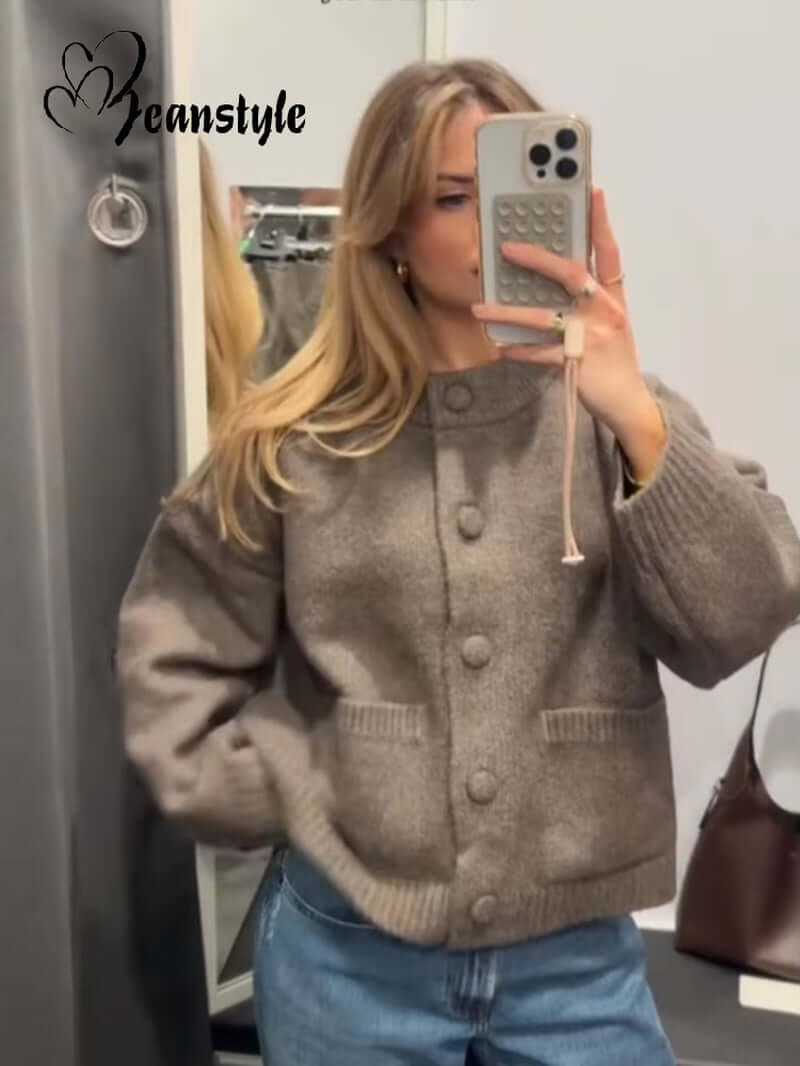 Casual Solid Knitted Sweater Women Street Single Breasted O-Neck Full Sleeve Loose Open Stitch Female 2025 Autumn Lady Knitwear
