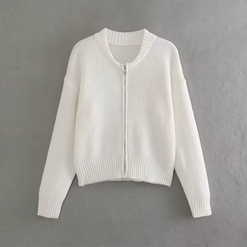 Casual Solid Knitted Sweater Women Street Single Breasted O-Neck Full Sleeve Loose Open Stitch Female 2025 Autumn Lady Knitwear