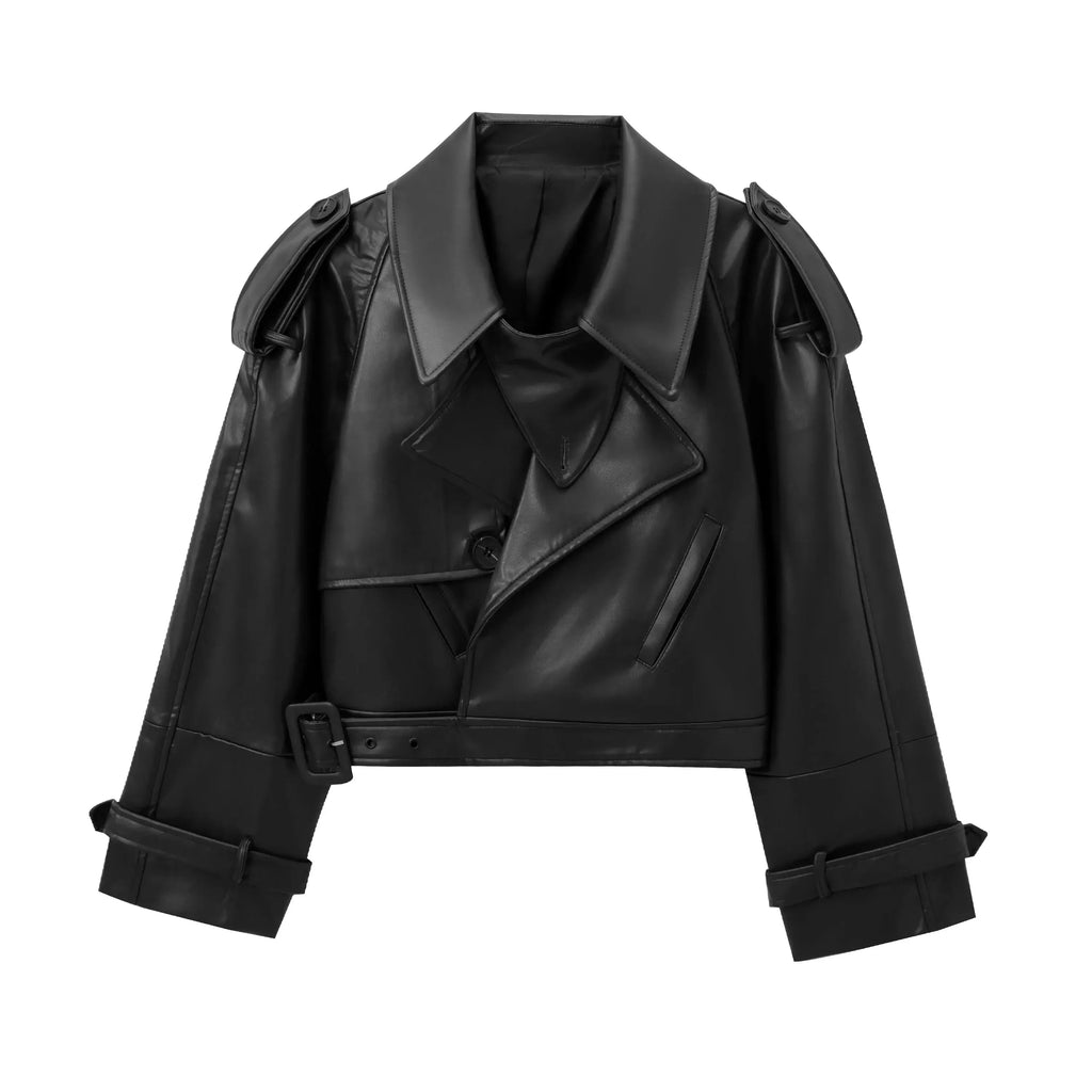 Faux Leather Bomber Jackets for Women Fashion Cropped Jacket Woman Streetwear Outerwears Long Sleeve Jacket Women Coats