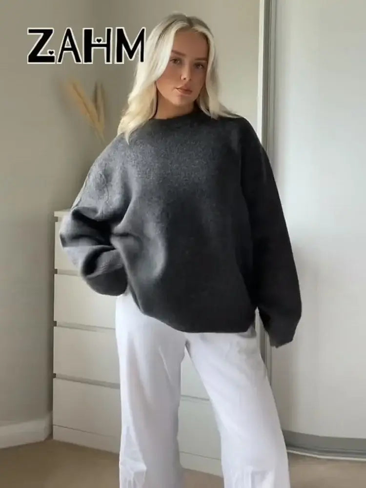 Elegant Solid Knitted Sweater Women Loose Long Sleeve O-Neck Oversize Pullover Female 2025 Autumn Fashion All-Match Sweater Lady.