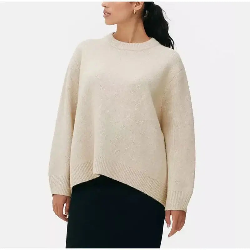 Elegant Solid Knitted Sweater Women Loose Long Sleeve O-Neck Oversize Pullover Female 2025 Autumn Fashion All-Match Sweater Lady