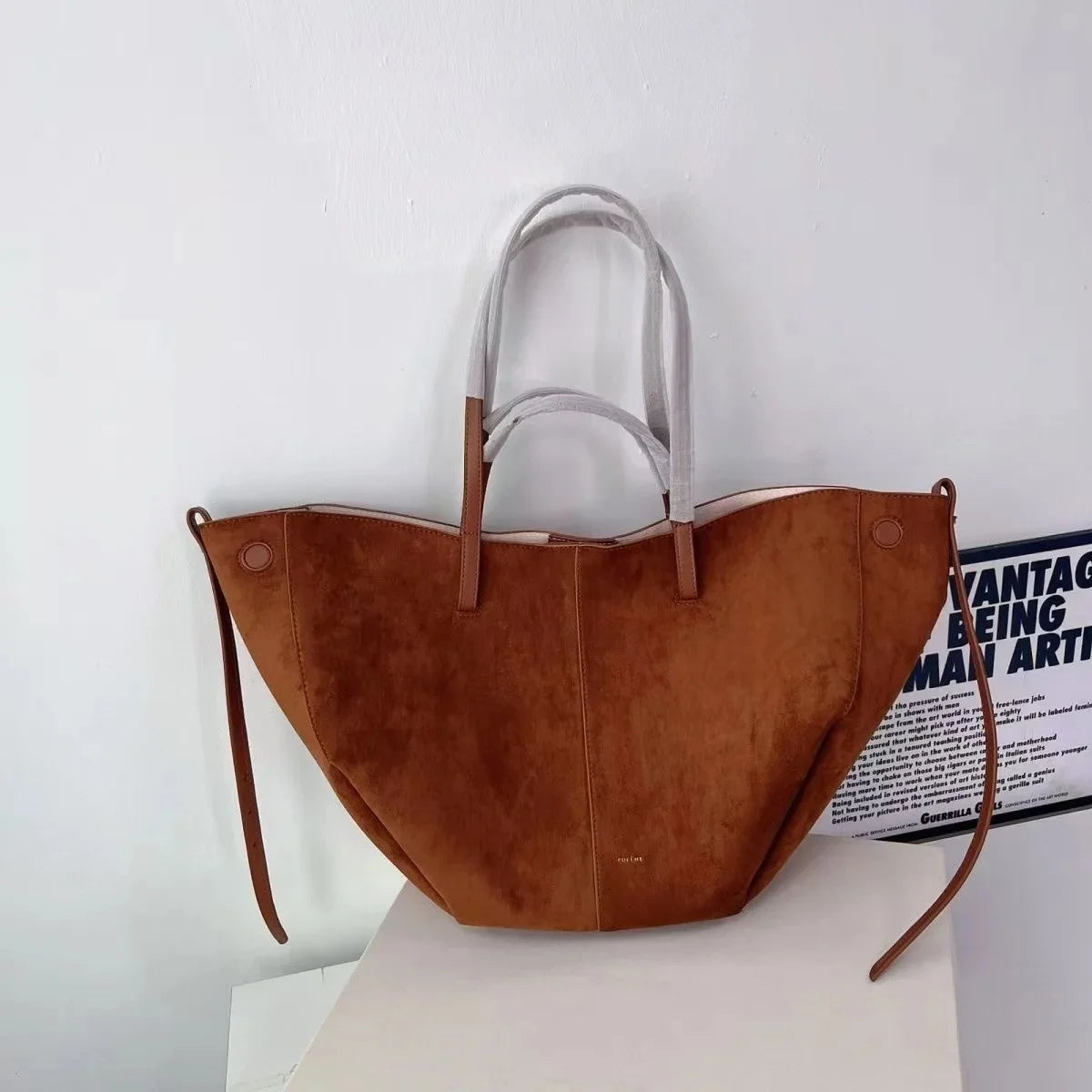 Polenchamois Leather Vintage Single Shoulder Underarm Fashionable Large Capacity Commuter Tote Bag Soft Hardness Crossbody Bag