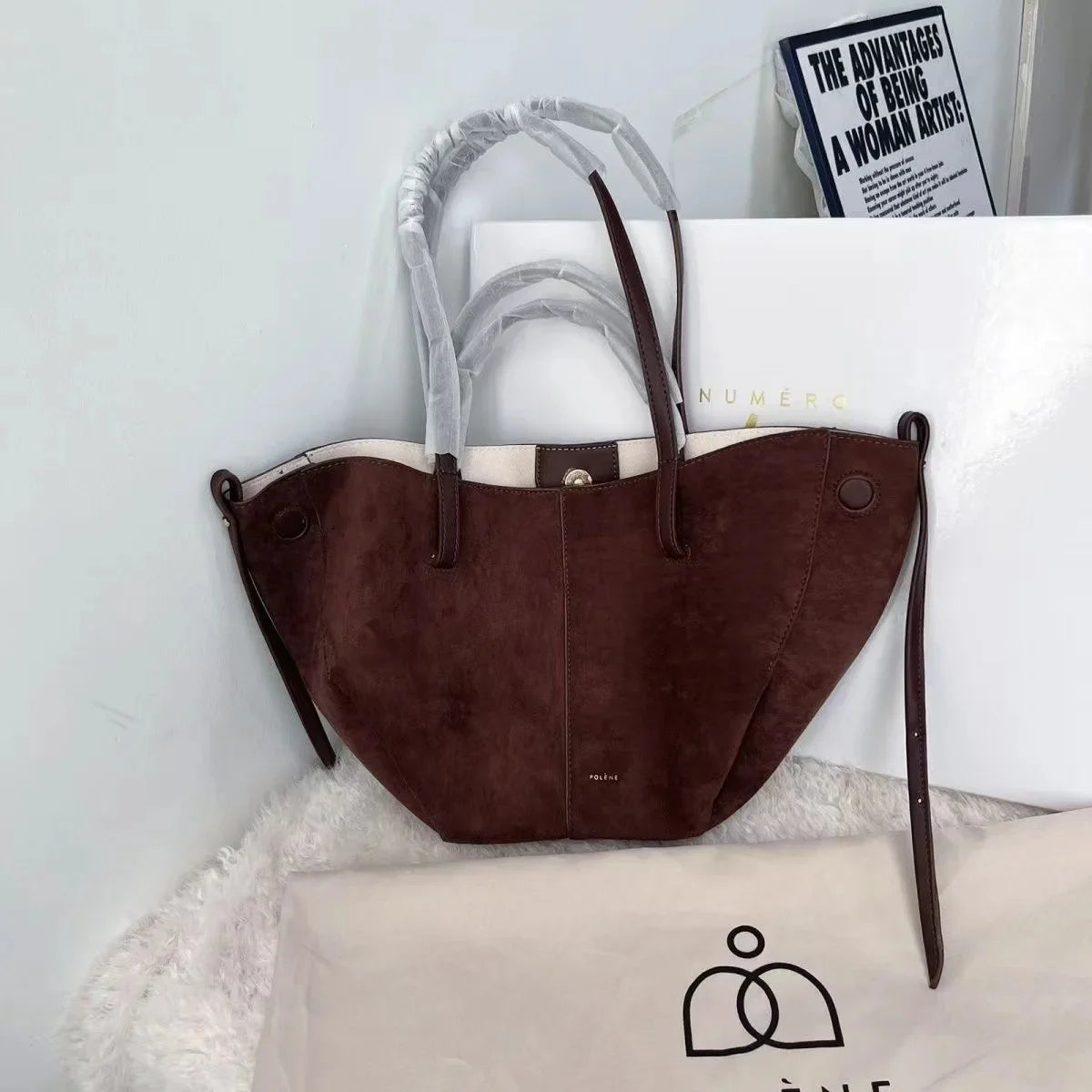 Polenchamois Leather Vintage Single Shoulder Underarm Fashionable Large Capacity Commuter Tote Bag Soft Hardness Crossbody Bag