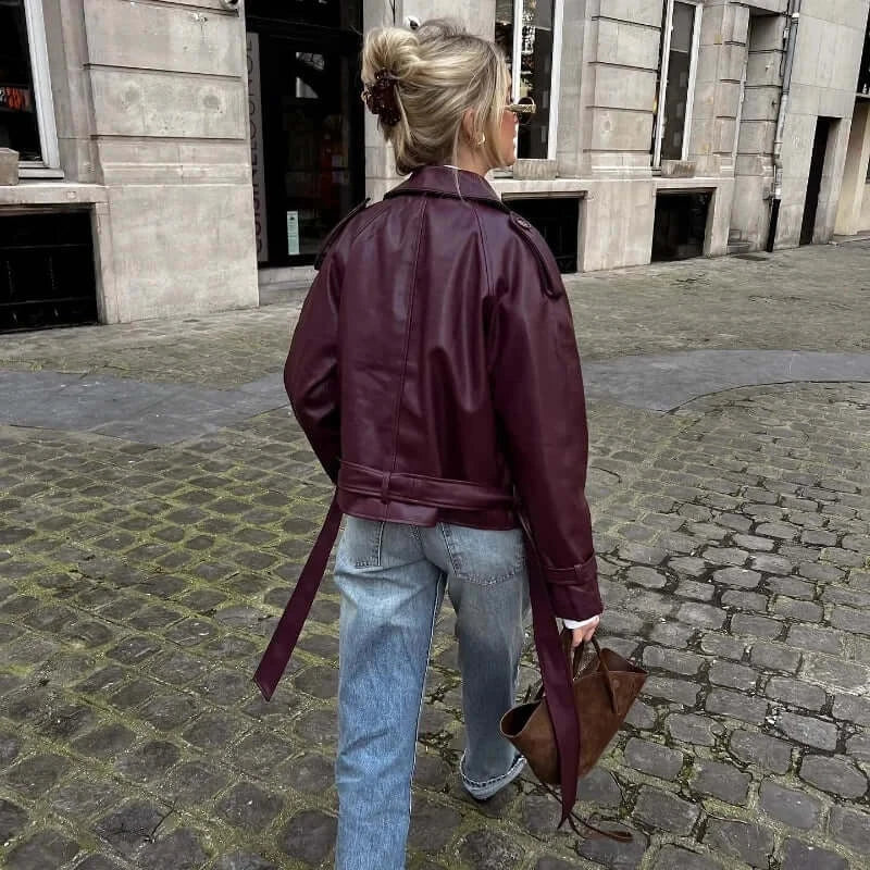 Faux Leather Bomber Jackets for Women Fashion Cropped Jacket Woman Streetwear Outerwears Long Sleeve Jacket Women Coats
