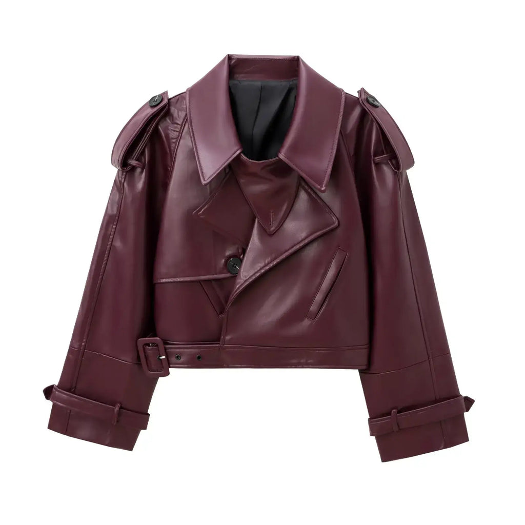 Faux Leather Bomber Jackets for Women Fashion Cropped Jacket Woman Streetwear Outerwears Long Sleeve Jacket Women Coats