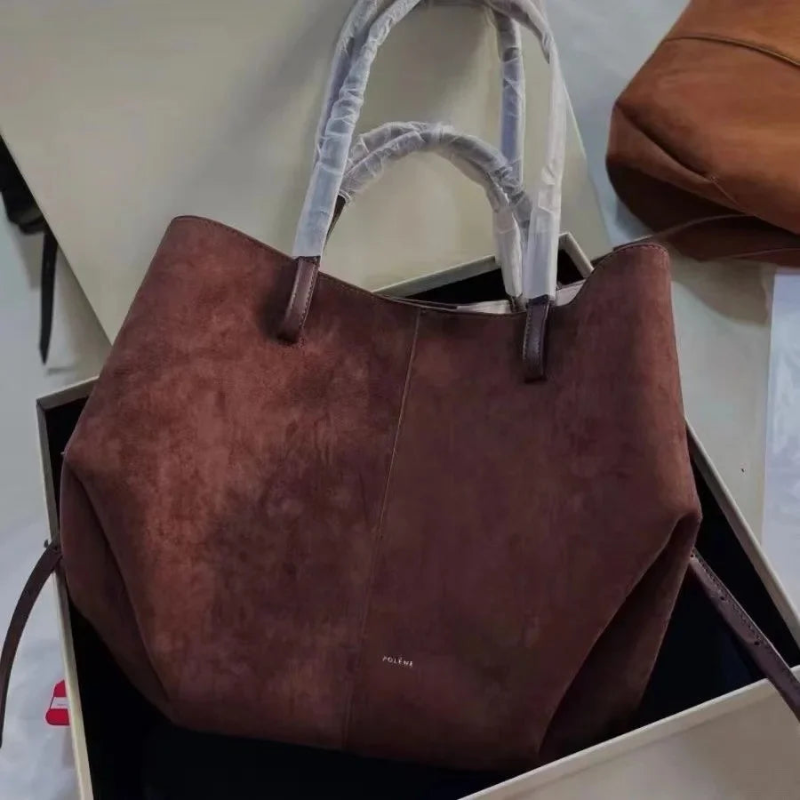Polenchamois Leather Vintage Single Shoulder Underarm Fashionable Large Capacity Commuter Tote Bag Soft Hardness Crossbody Bag