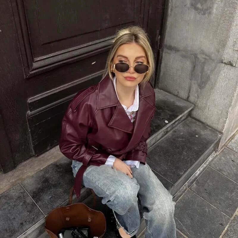 Faux Leather Bomber Jackets for Women Fashion Cropped Jacket Woman Streetwear Outerwears Long Sleeve Jacket Women Coats