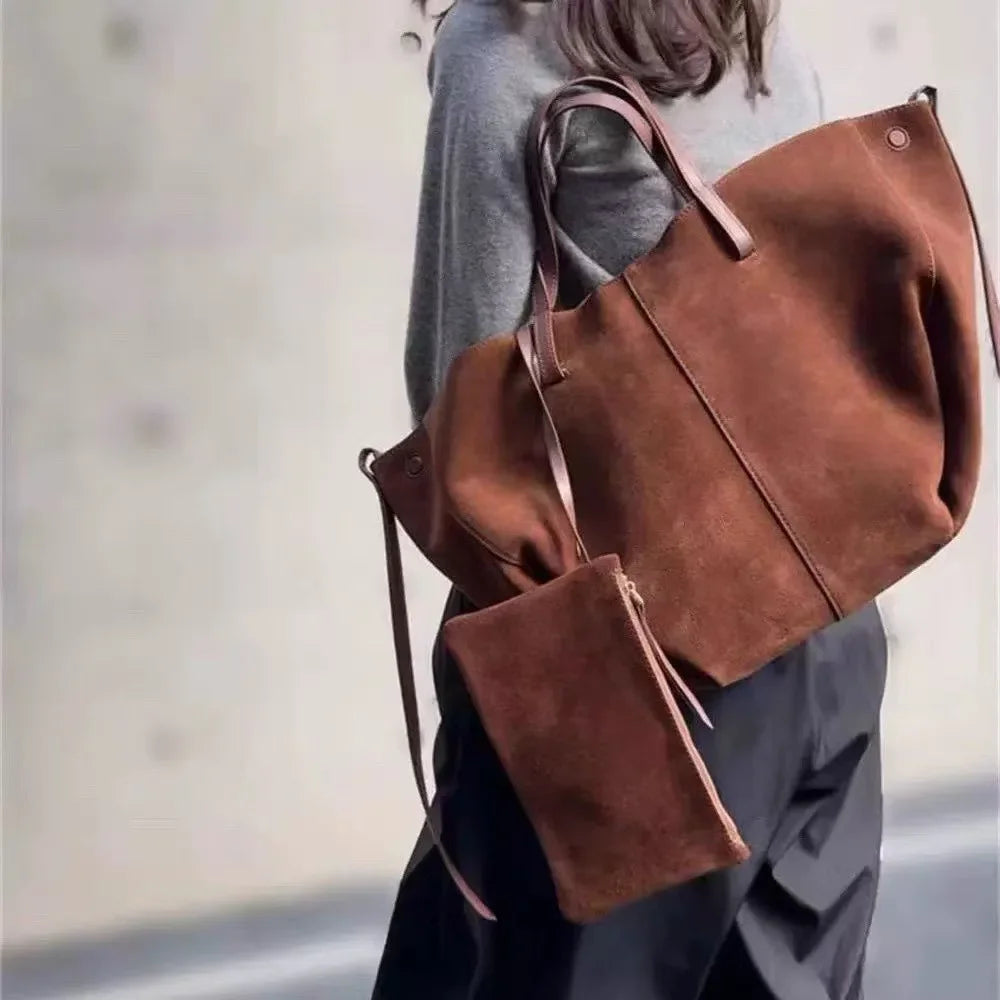 Polenchamois Leather Vintage Single Shoulder Underarm Fashionable Large Capacity Commuter Tote Bag Soft Hardness Crossbody Bag