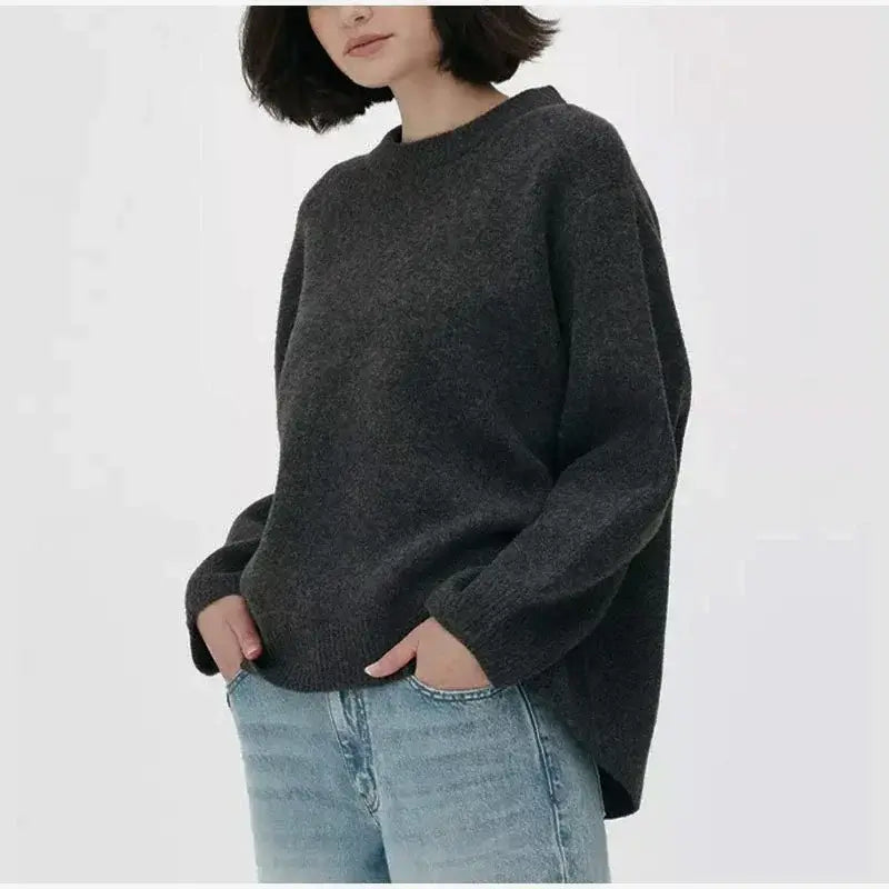 Elegant Solid Knitted Sweater Women Loose Long Sleeve O-Neck Oversize Pullover Female 2025 Autumn Fashion All-Match Sweater Lady